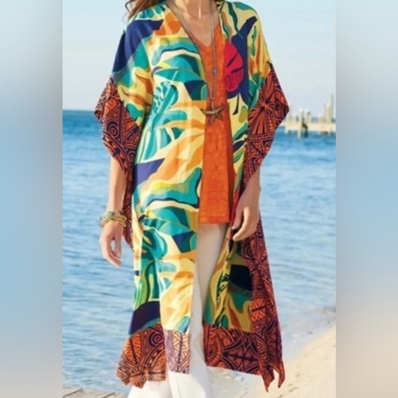 Söft Surroundings Tropical Longline Kimono Coverup - Picture 1 of 7